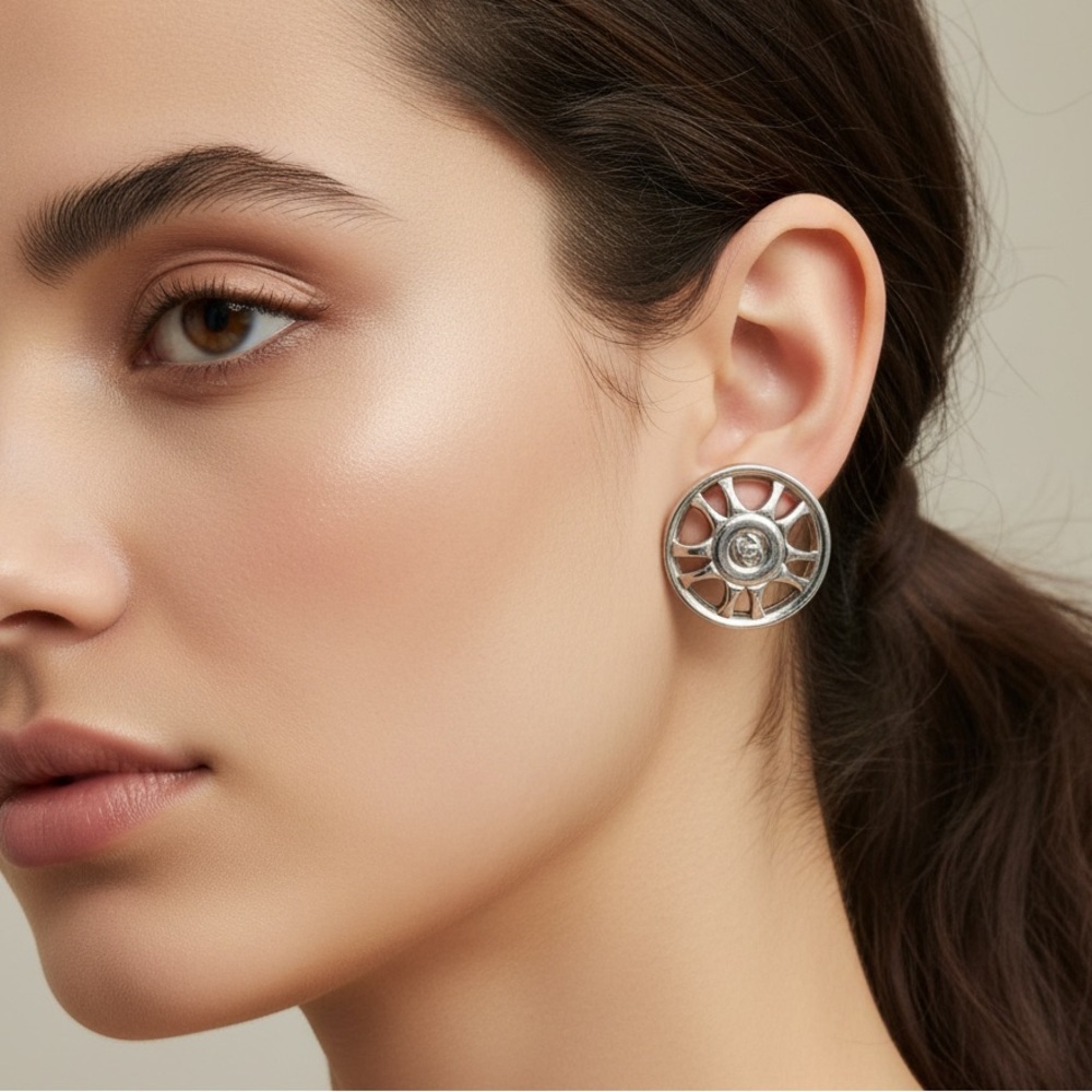 Chanel Silver Coco Mark Earrings - Picture 2 of 9